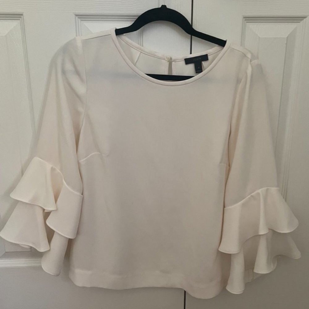 Cream J Crew Blouse with Bell Sleeves - Size 8